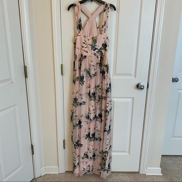 Adrianna Papell Floral-Print Twist Halter Gown in Blush Multi - Picture 5 of 12